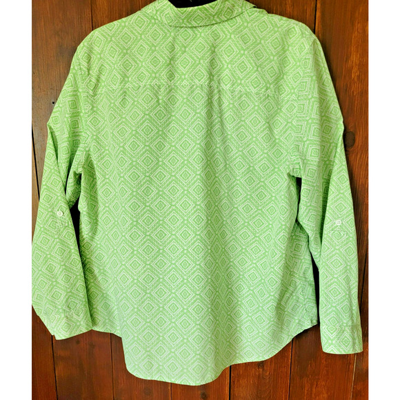 Chico’s Women's 3 No Iron 100% Cotton Blouse Light Green Diamond Pattern Spring - Picture 9 of 12